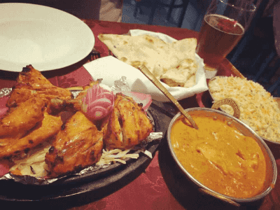 Tandoori Chicken, Naan, and Pulao Rice